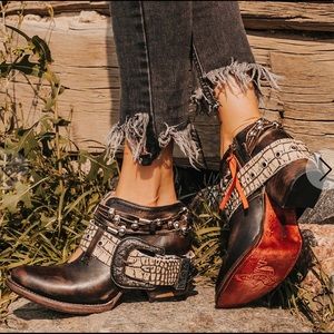 Free People Black and Brown Ankle Boots